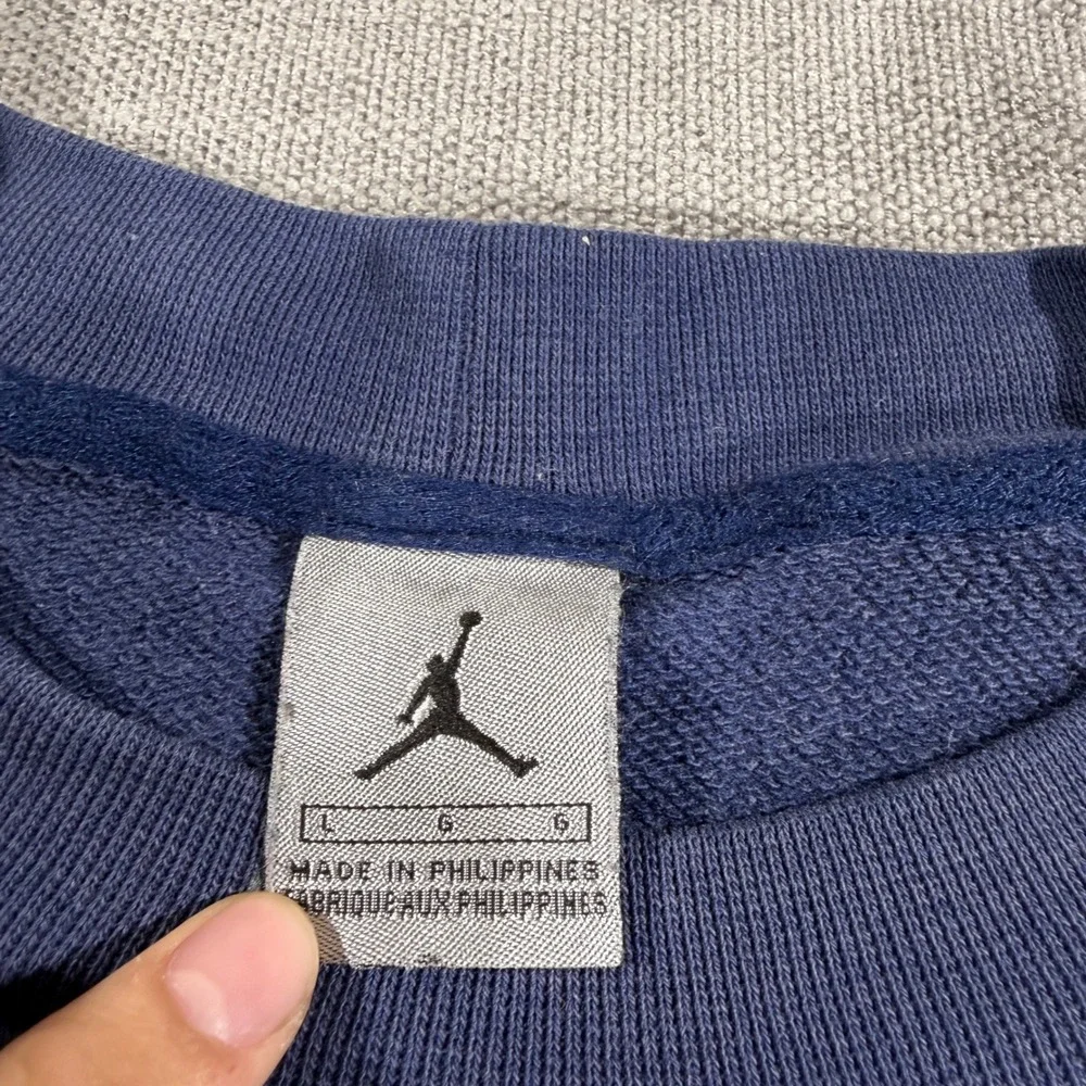 Jordan Sweatshirt Mens Large Navy Blue Fair Bleach Stained Jumpman Logo Crewneck